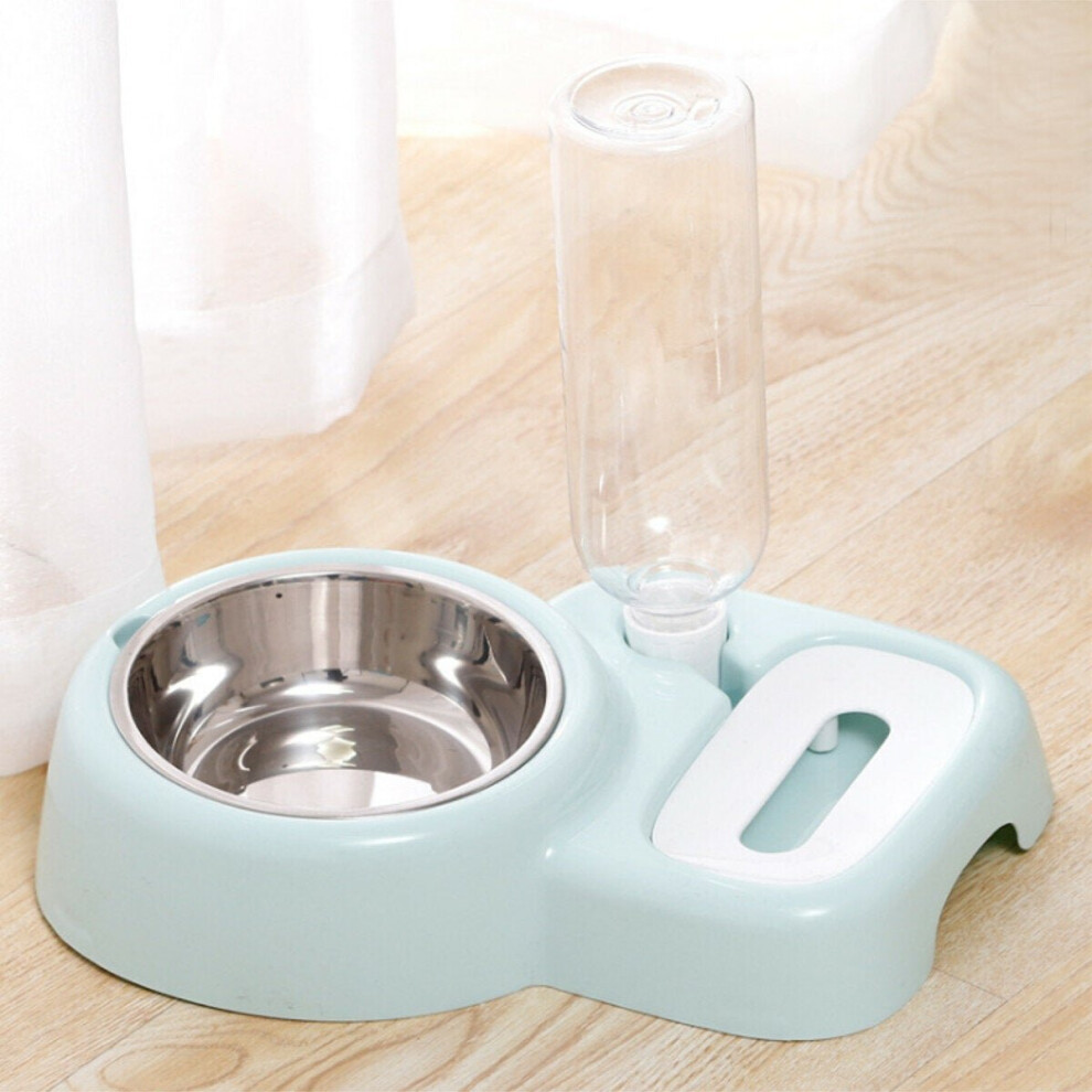 (Blue) 2 In 1 Autoxic Pet Bowl 500ml Adjustable Drinking Fountain Dog Cat Food Feeder