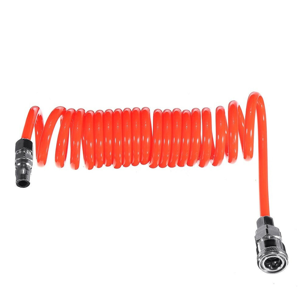 (15m) 5mm Inner Diameter PU Spriral Air Hose 3-15 Meters Long with Bend Restrictor 1/4 Inch Quick Coupler and Plug