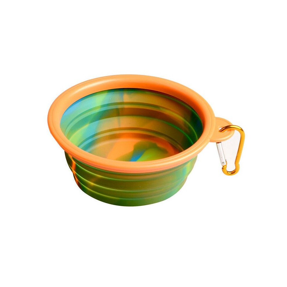 (Orange) Camouflage Silicone Bowl Collapsible Portable Out Pet Bowl Cat And Dog Universal