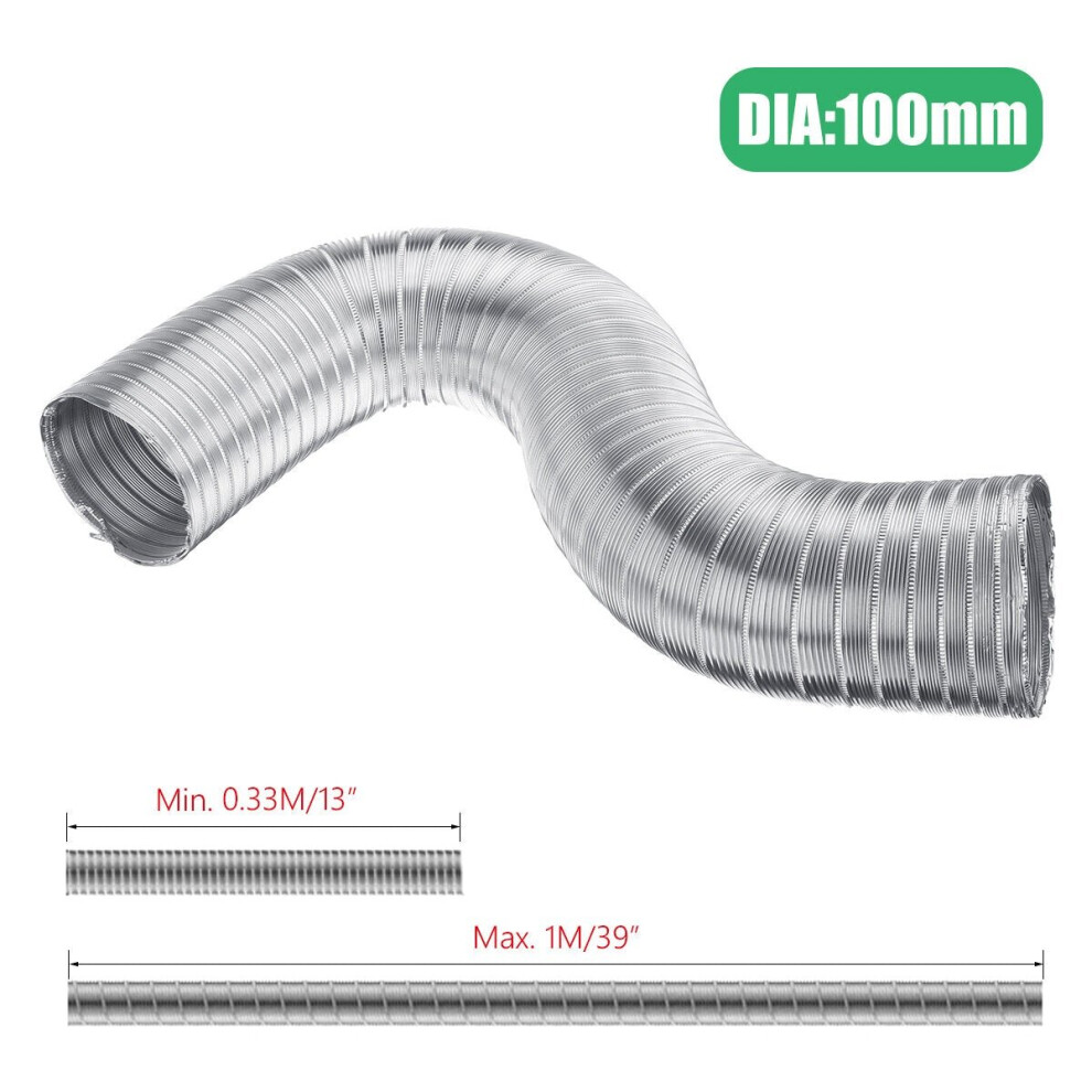 (1M) 100mm Dia Flexible Aluminium Vent Hose Air Ventilation Exhaust Dust 1m/1.5m Long