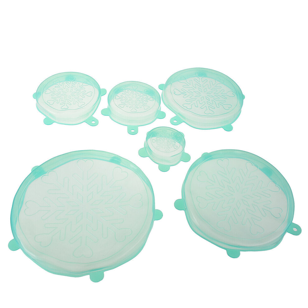 (Green) 6Pcs Colourful Stretch Reusable Silicone Bowl Wraps Food Kitchen Storage Container Cover Seal Lids
