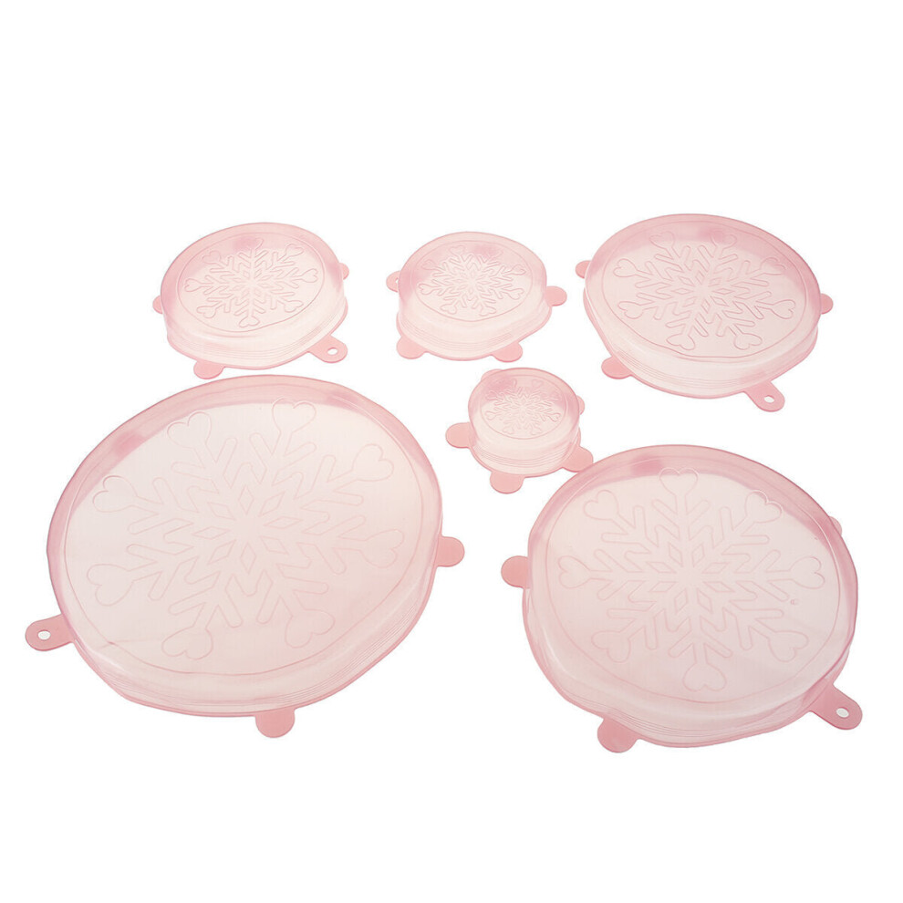 (Rose Red) 6Pcs Colourful Stretch Reusable Silicone Bowl Wraps Food Kitchen Storage Container Cover Seal Lids