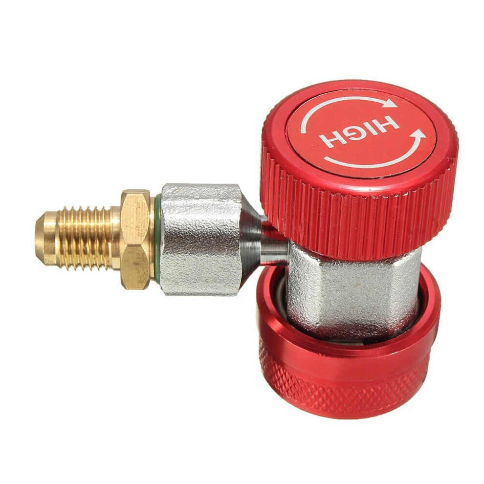 (Red) A/C R134a Low/High Quick Connect Adapter Coupler 90-degree Air-Conditioning Extractor Valve Core