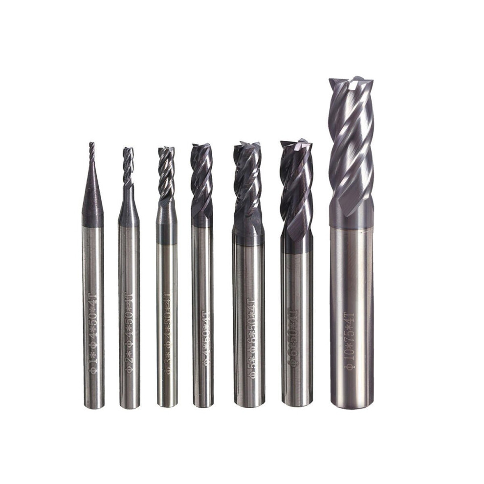 7pcs 1-10mm 4 Flutes End Mill Cutter Tungsten Carbide Milling CNC Tool