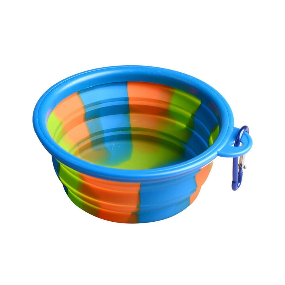 (Blue) Folding Silicone Pet Bowl Portable Dog Food Drinking Water Feeding Supplies Outdoor Bowl