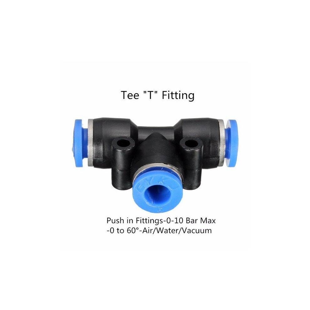 (4mm, T) Pneumatic Push In Fittings For Air Water Hose Pipe Connectors Tube Connector