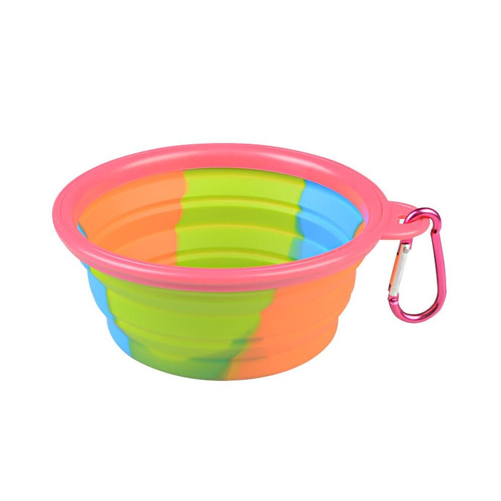 (Pink) Folding Silicone Pet Bowl Portable Dog Food Drinking Water Feeding Supplies Outdoor Bowl