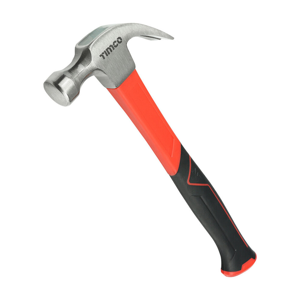 TIMCO Fibreglass Claw Hammer, Curved Single Piece High Strength Anti-Shock Smooth Face Hammer - 16oz