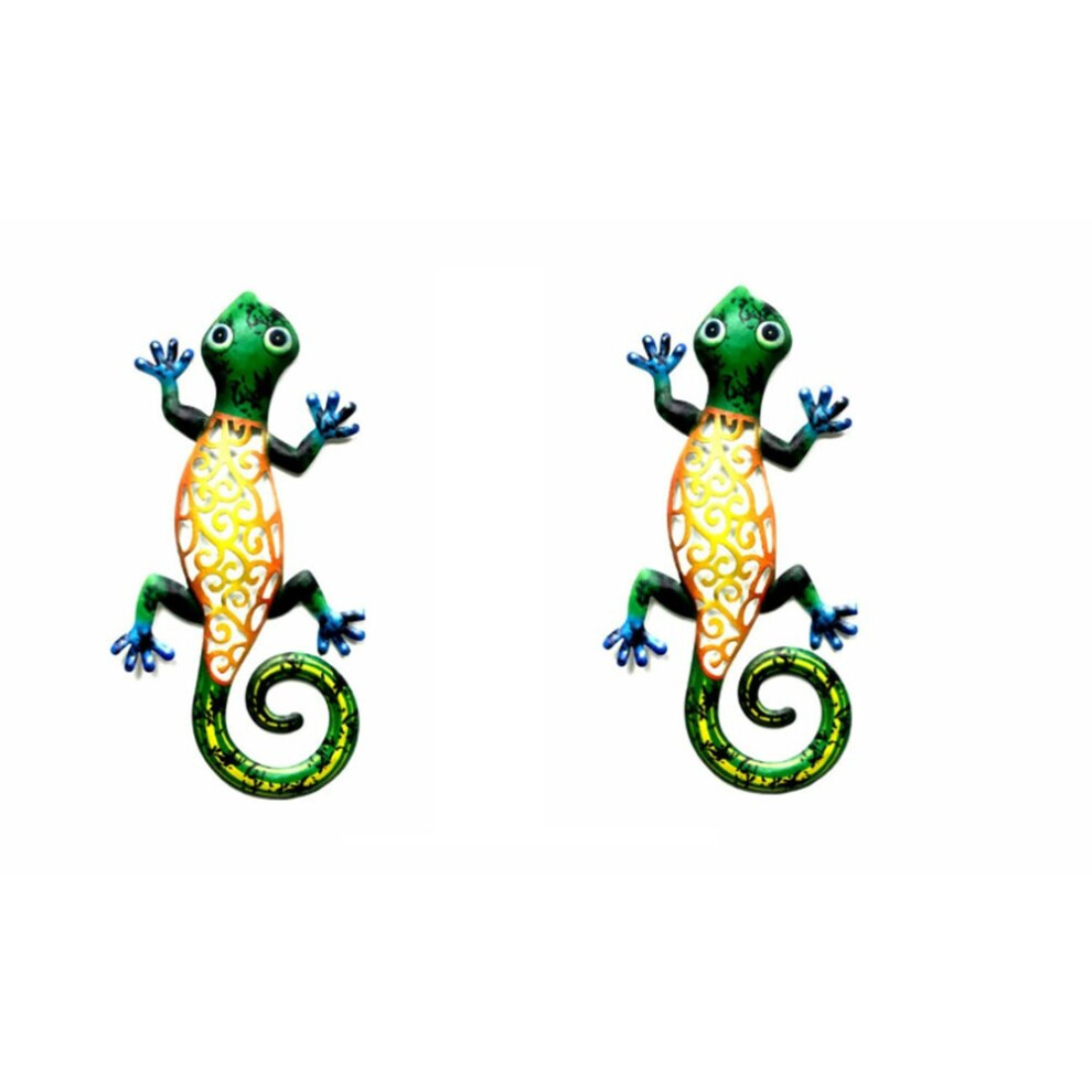 (yellow) Pair of Garden Wall Lizard Ornaments