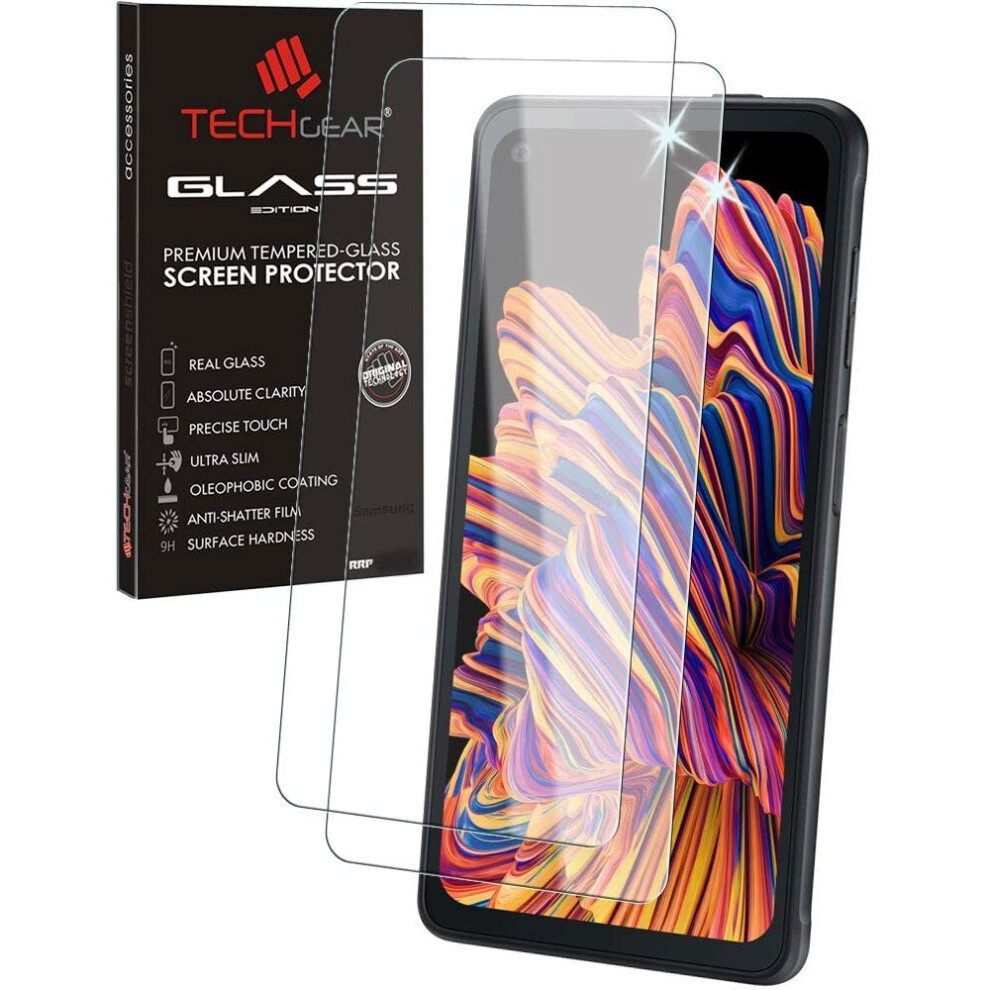 TECHGEAR 2 Pack GLASS Edition Compatible for Samsung Galaxy XCover Pro, Tempered Glass Screen Protector Covers [2.5D Round...