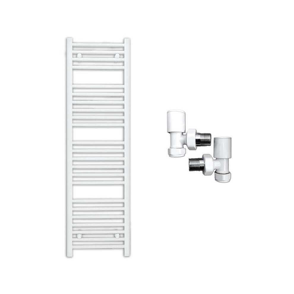 (550 x 1200 mm (h), With Angled  Valves) 550mm Wide White Towel Rail Radiator With Valves