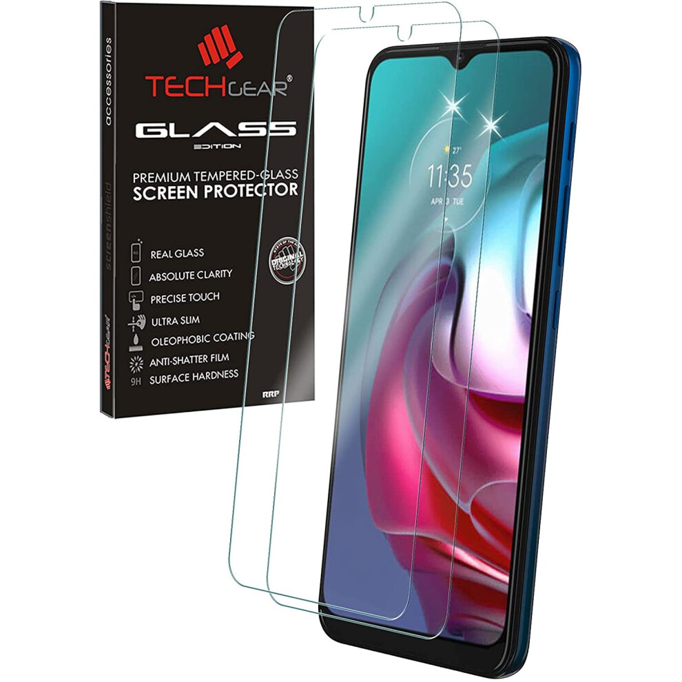 2 Pack of TECHGEAR GLASS Edition Compatible for Motorola Moto G30 & Moto G10, Tempered Glass Screen Protector Covers [2.5D...