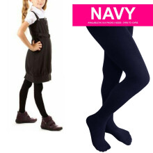 (Navy, 11-12 Years) 3 Pack Girls Tights School Super Soft Cotton Rich Back 2 School Age 3 -13 Years