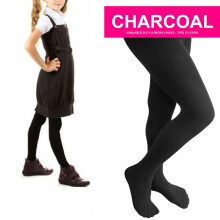 (Charcoal, 11-12 Years) 3 Pack Girls Tights School Super Soft Cotton Rich Back 2 School Age 3 -13 Years