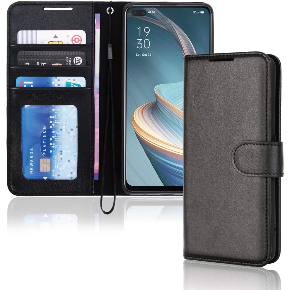 Techgear Leather Wallet Case For Oppo Reno4 Z 5G (Reno 4Z 5G), Flip Protective Case Cover With Wallet Card Holder, Stand &... Black