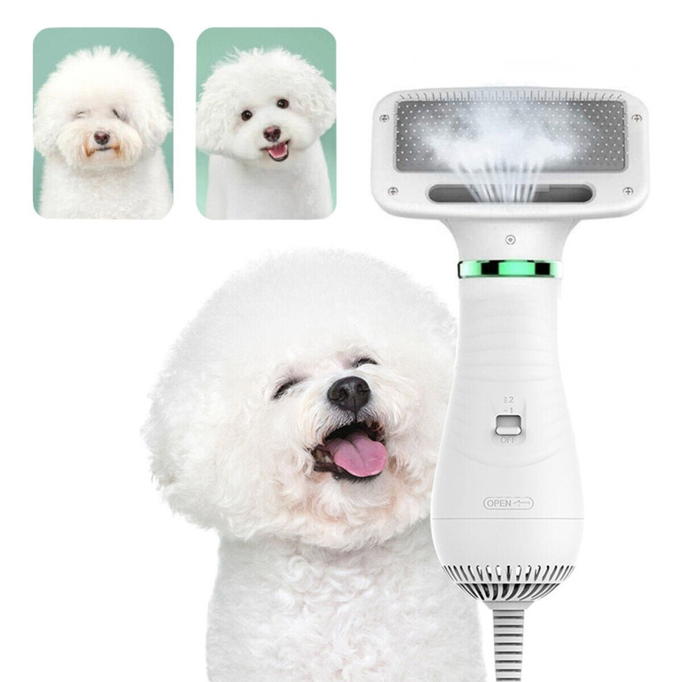 (EU Plug) 2 in 1 Pet Grooming Hair Dryer Blower with Slicker Slicker Brush Adjustable Temperature Low Noise for Cat Dog Pet Grooming Tool