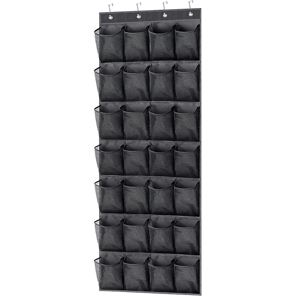 (Black) Hanging Shoe Organizer Over The Door Shoe Holder 28 Large Mesh Pockets Shoe Rack