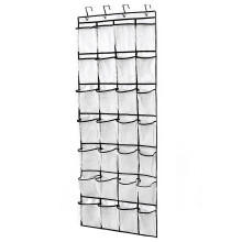 (White) Hanging Shoe Organizer Over The Door Shoe Holder 28 Large Mesh Pockets Shoe Rack