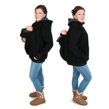 (Black, L) Multi Function Kangaroo Hooded Sweatshirt Baby Carrier Coat Pregnant Jacket For Women