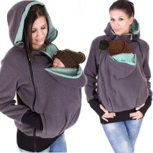 (Gray, XL) Multi Function Kangaroo Hooded Sweatshirt Baby Carrier Coat Pregnant Jacket For Women