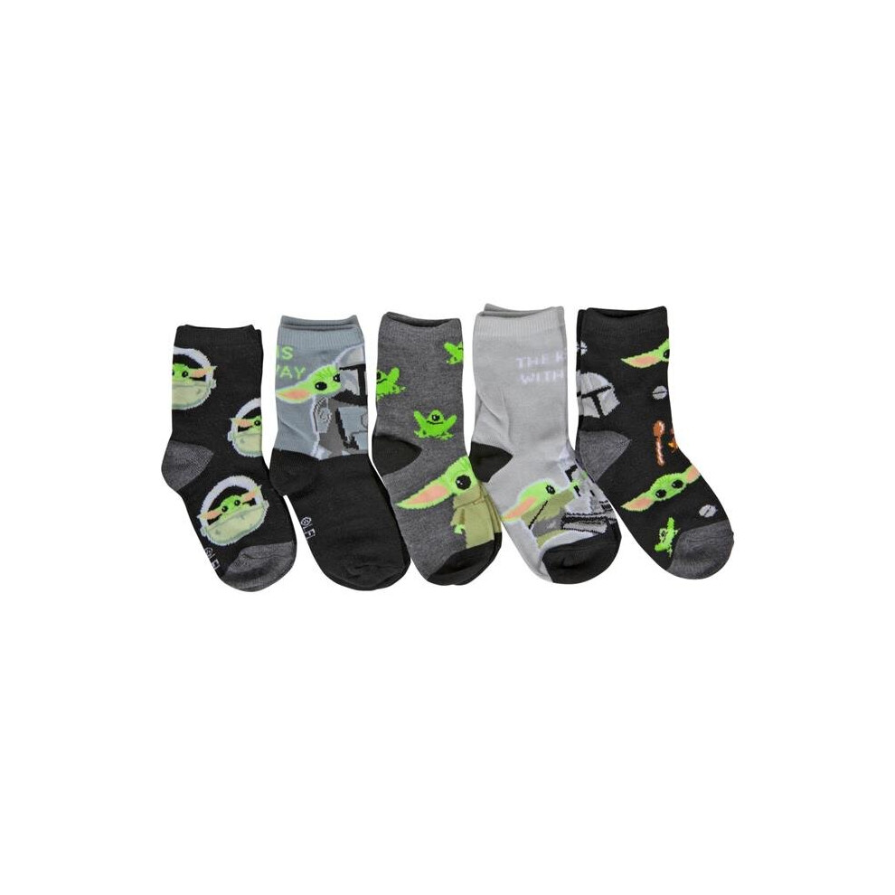 Star Wars 837672-size4-5 The Mandalorian Grogu Boys Variety Crew Socks, Size 4-6 - Pack of 5