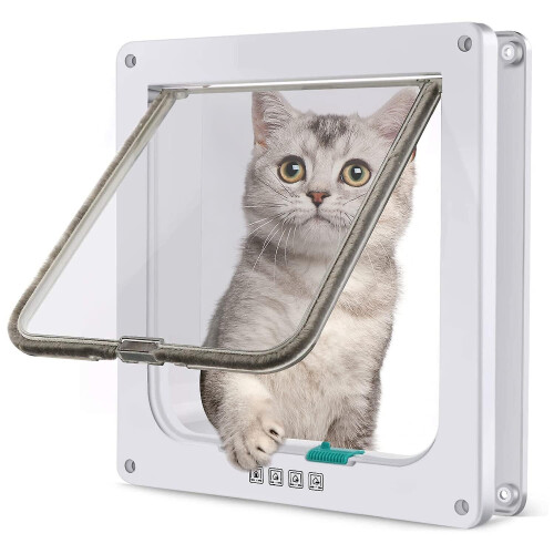 (White, M) Cat Door Small Pet Entry And Exit Security Gate On Doors And Windows