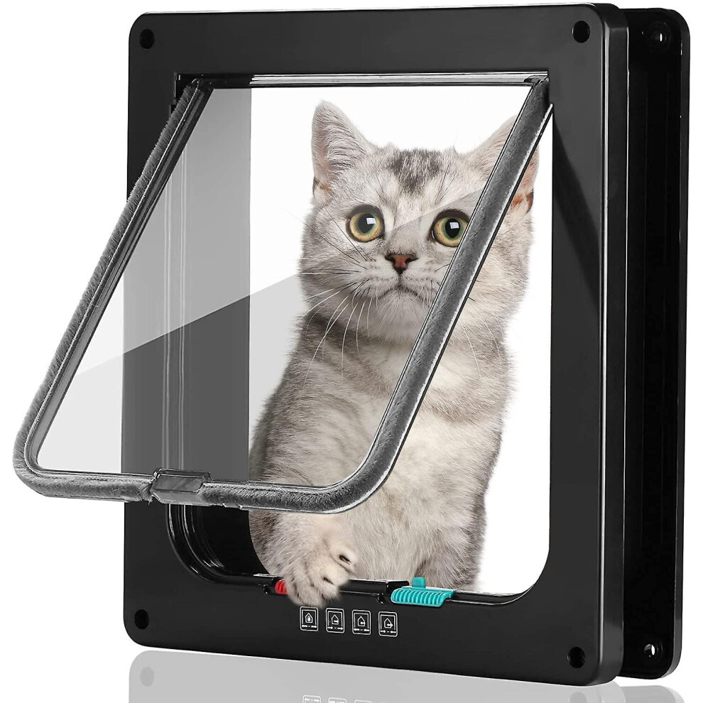 (Black, XL) Cat Door Small Pet Entry And Exit Security Gate On Doors And Windows