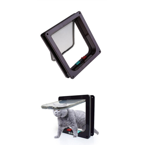 (Black, S) Cat Door Small Pet Entry And Exit Security Gate On Doors And Windows 1