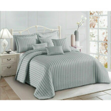 (Silver, Super king) Bedspread Quilted Bed Throw Pom Pom Bedding Pillow Shams Single Double King Size