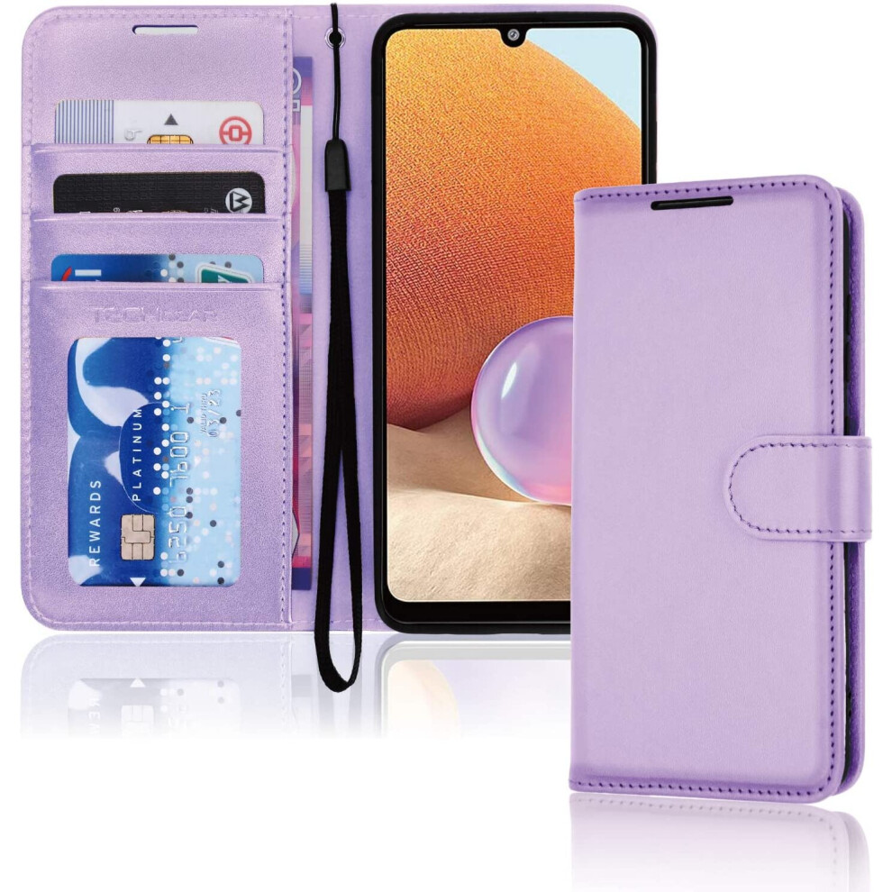 TECHGEAR Galaxy A32 5G Leather Wallet Case, Flip Protective Case Cover with Wallet Card Holder, Stand and Wrist Strap - Violet...