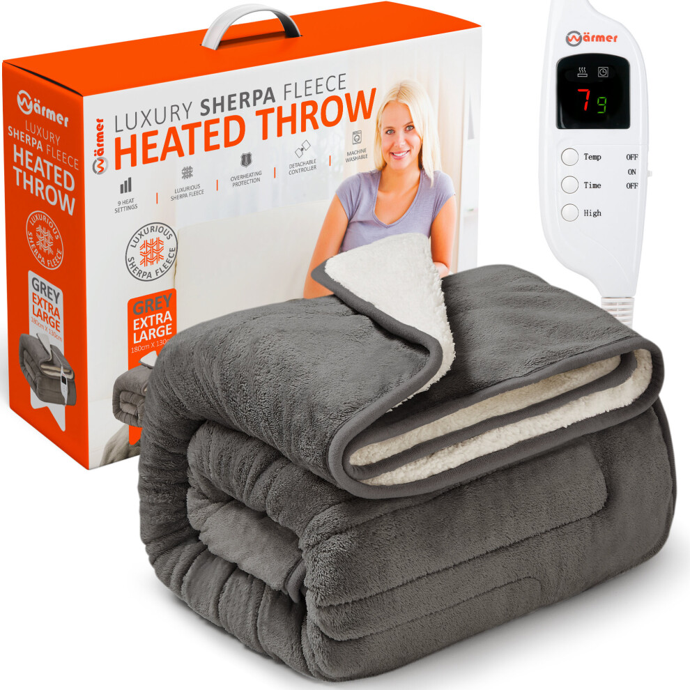 (Extra Large, Luxury Sherpa Fleece) Wärmer Electric Heated Throw with 9 Heat Settings