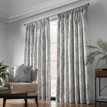 (Silver, 46 x 90 Inch) Alan Symonds Fiji Botanical Print Woven Jacquard Pencil Pleat Curtains