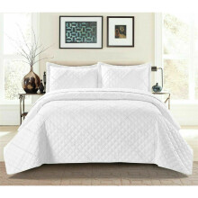 (White, Single) 3Pcs Raffle Bedspread Quilted Embossed Bed Throw and 2 pillow case in all Sizes