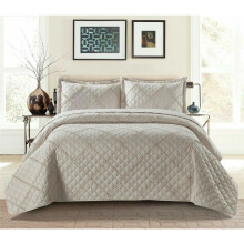 (Mink, King) 3Pcs Raffle Bedspread Quilted Embossed Bed Throw and 2 pillow case in all Sizes