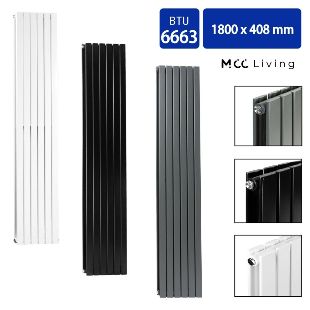 (Black, 1800x408 mm Double) MCC Radiator Horizontal Vertical Designer Flat Panel Central Heating Radiator Heater