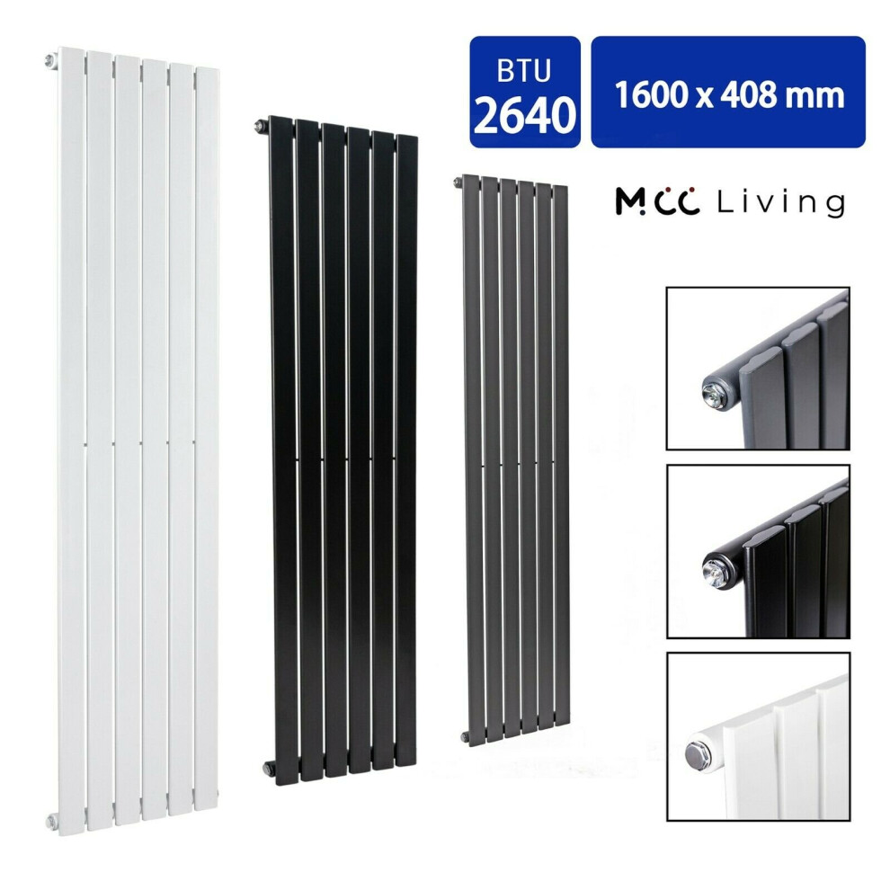 (Black, 1600x408 mm Single) MCC Radiator Horizontal Vertical Designer Flat Panel Central Heating Radiator Heater