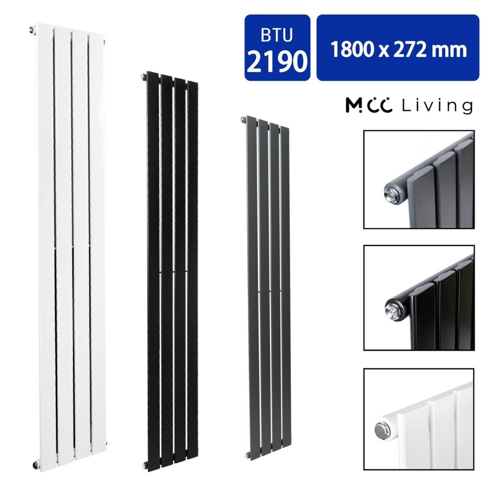 (Black, 1800x272 mm Single) MCC Radiator Horizontal Vertical Designer Flat Panel Central Heating Radiator Heater