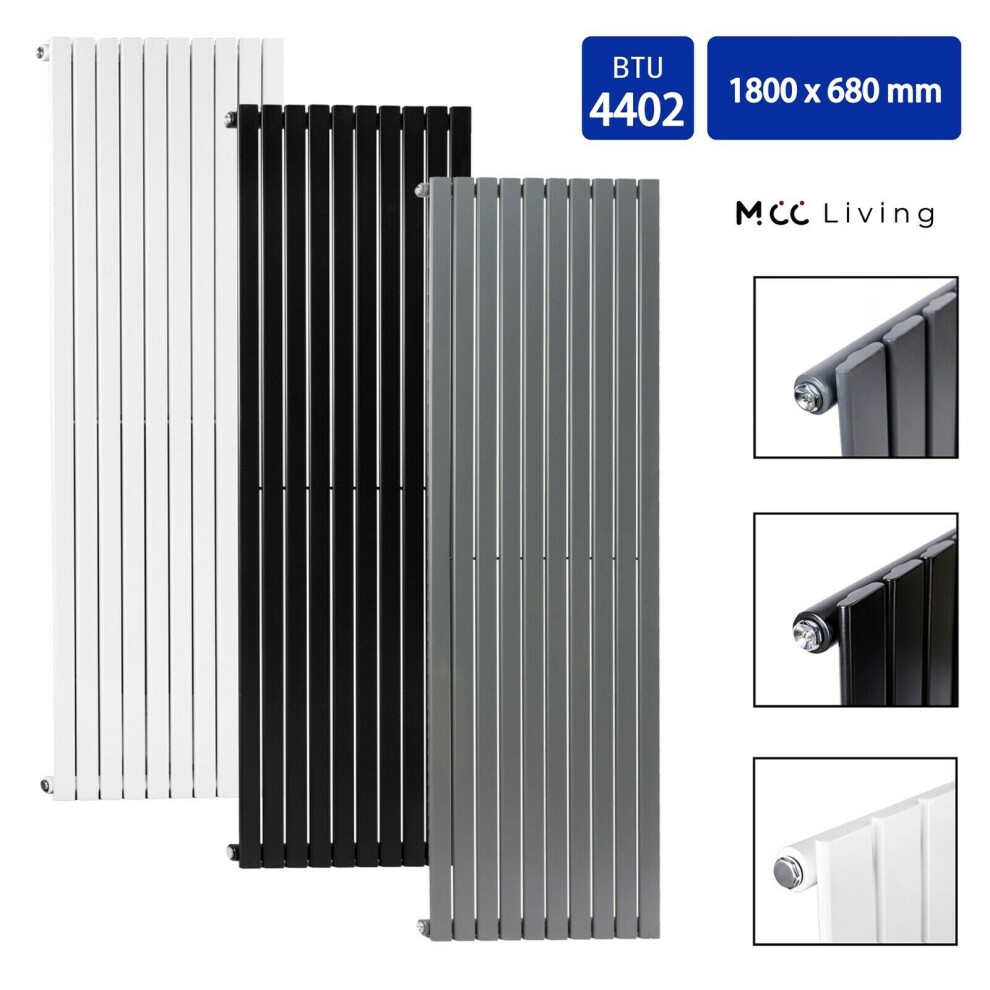 (Black, 1800x680 mm Single) MCC Radiator Horizontal Vertical Designer Flat Panel Central Heating Radiator Heater