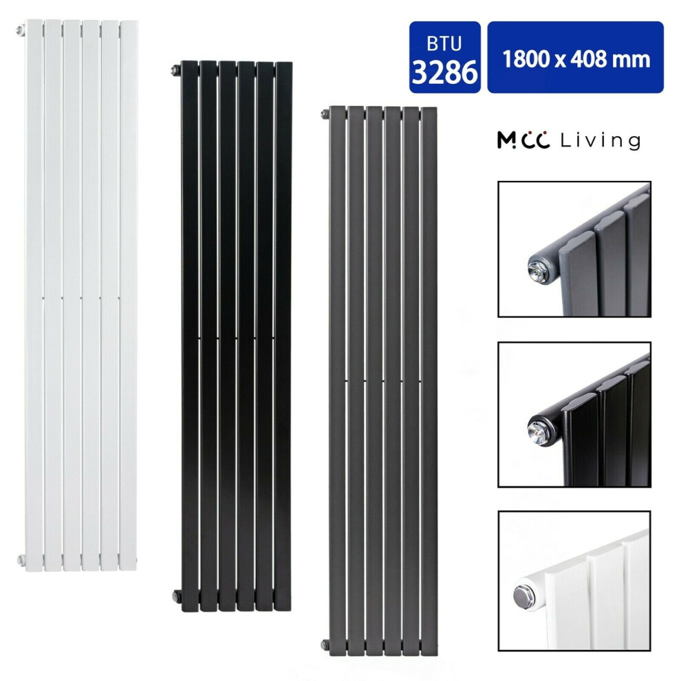 (Black, 1800x408 mm Single) MCC Radiator Horizontal Vertical Designer Flat Panel Central Heating Radiator Heater