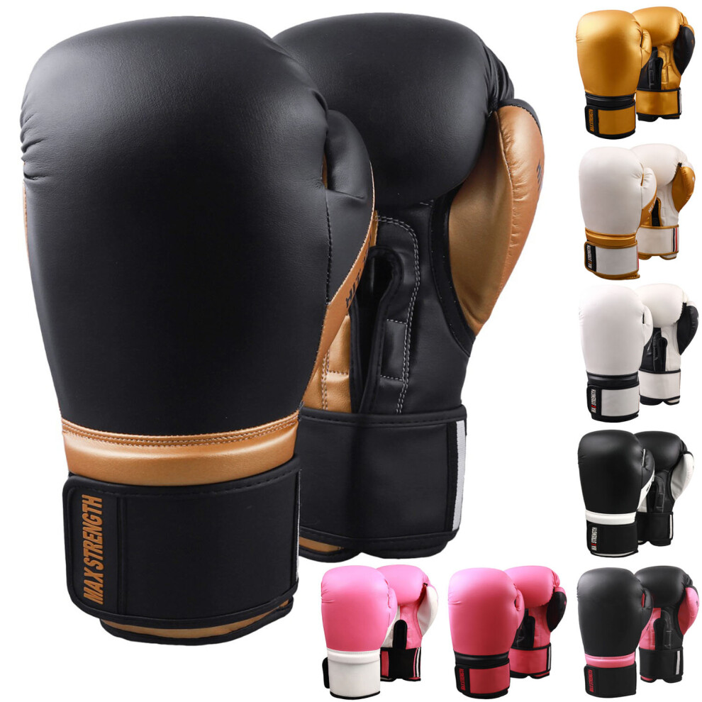 (Black/Golden, 8 oz) MAXSTRENGTH Boxing Gloves Professional MMA Punch Bag Training