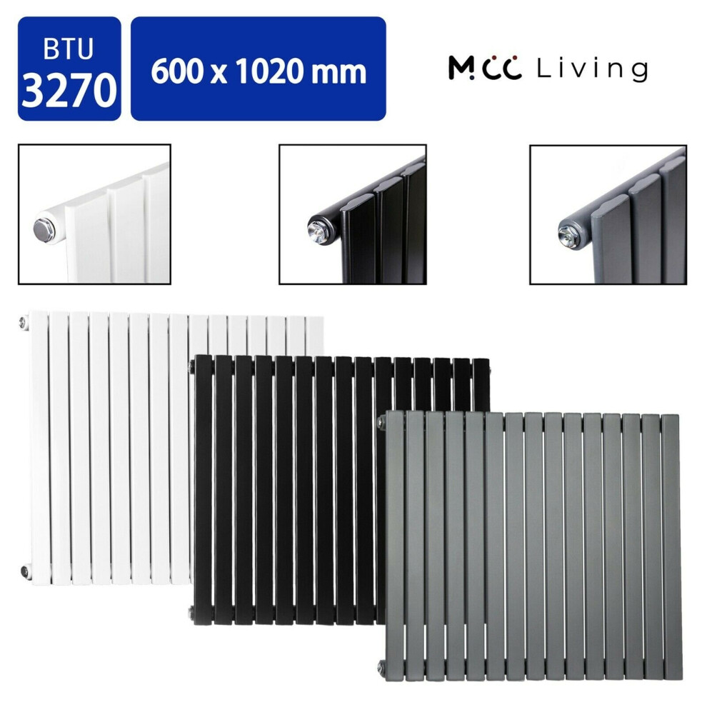 (Grey, 600x1020 mm Single) MCC Radiator Horizontal Vertical Designer Flat Panel Central Heating Radiator Heater