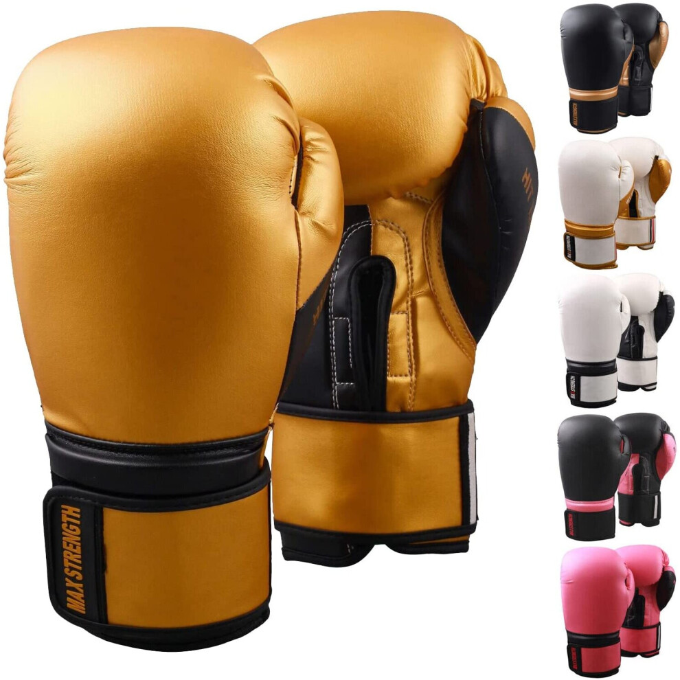 (Golden/Black, 10oz) MAXSTRENGTHÂ®  Boxing Gloves Professional MMA Sparring Punch Bag Training Mitts