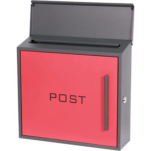 Steel Post Box Wall Mounted Red Door Top Slot Side Lock 2 Keys 2