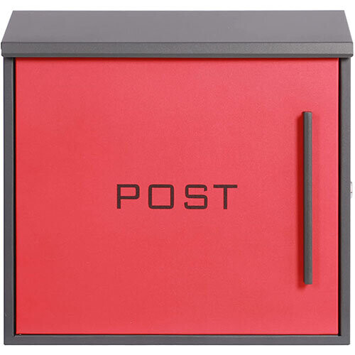 Steel Post Box Wall Mounted Red Door Top Slot Side Lock 2 Keys 1
