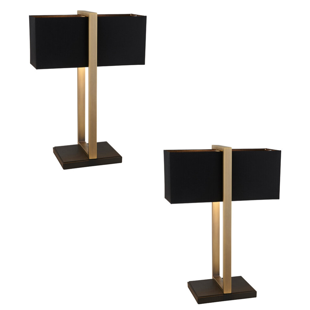 - 2 Pack Antique Brass Framed Table Lamp & Cotton ShadeMatt Black Base - Image 3