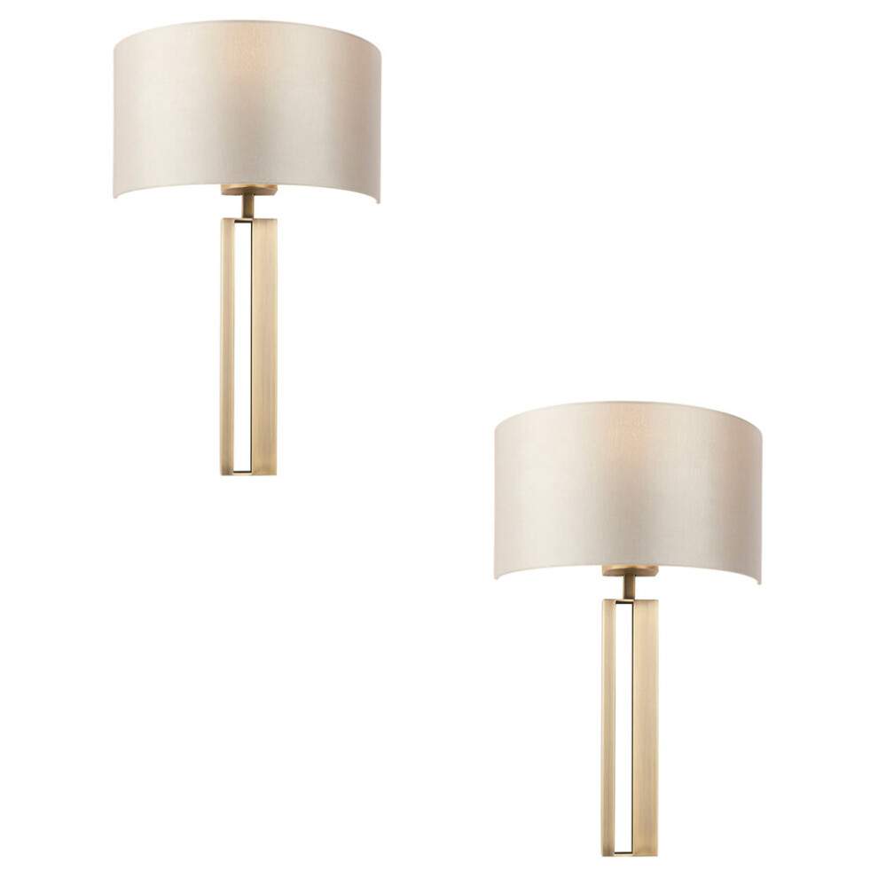 Loops 2 Pack Antique Brass Slotted Wall & Mink Satin Half Shade - Dimmable Light