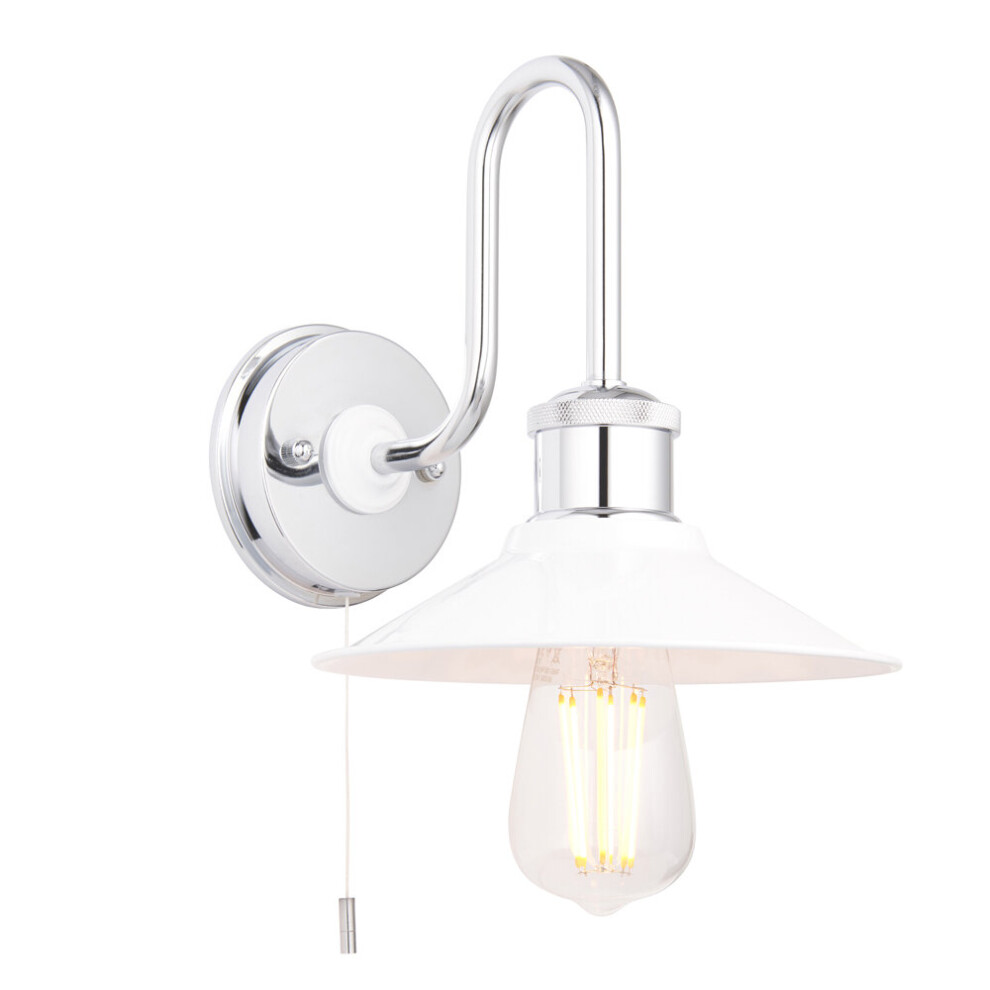 Loops Chrome Plated Bathroom Fisherman Wall Light & Ribbed Glass Shade Ip44 Rated