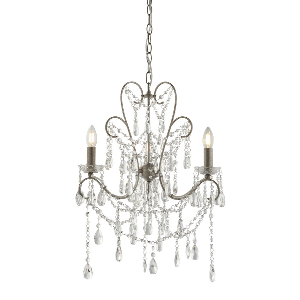 Loops Aged Silver Ceiling Chandelier - 3 Bulb Light Decorative Ceiling Pendant Fitting