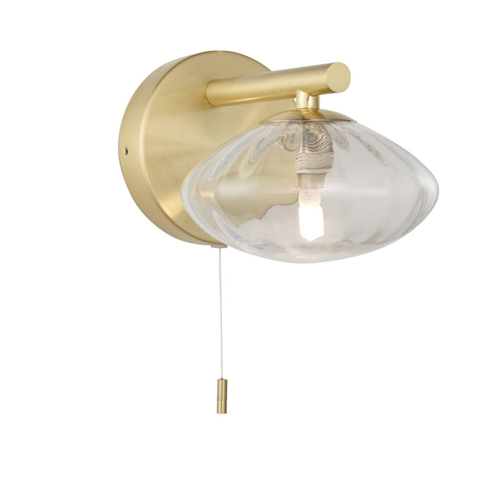 Loops Satin Brass Bathroom Wall Light & Ribbed Glass Shade - Ip44 Rated Modern Sconce