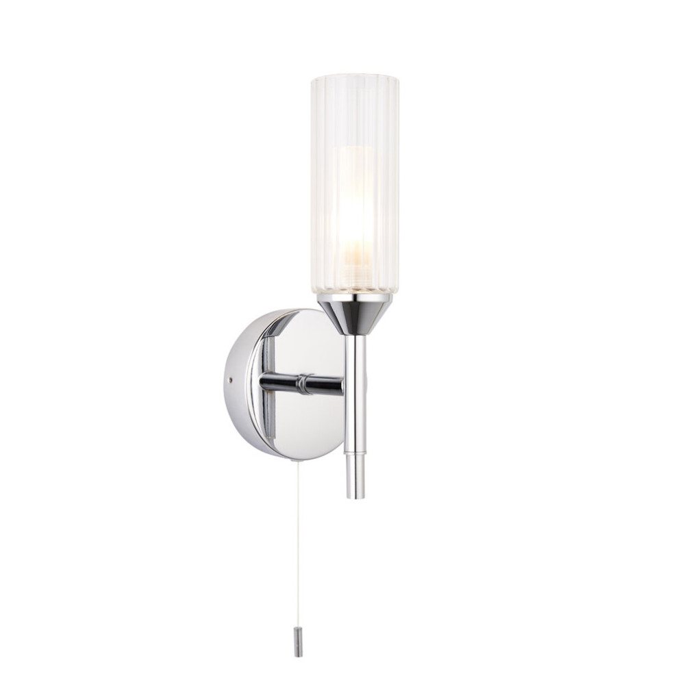 Loops Chrome Plated Bathroom Wall - Ribbed Glass Shade & Frosted Diffuser Light
